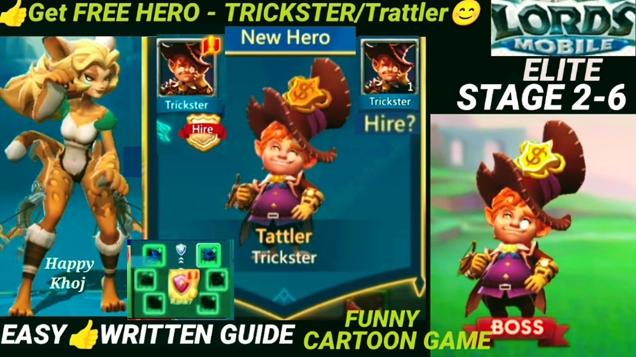 Lords mobile elite stage 2-6| Get FREE HERO- TRICKSTER👍|Lords mobile| FUNNY gaming