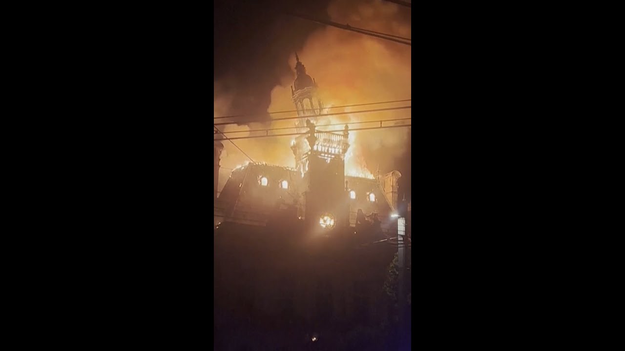 Historic French town hall set ablaze during protests
