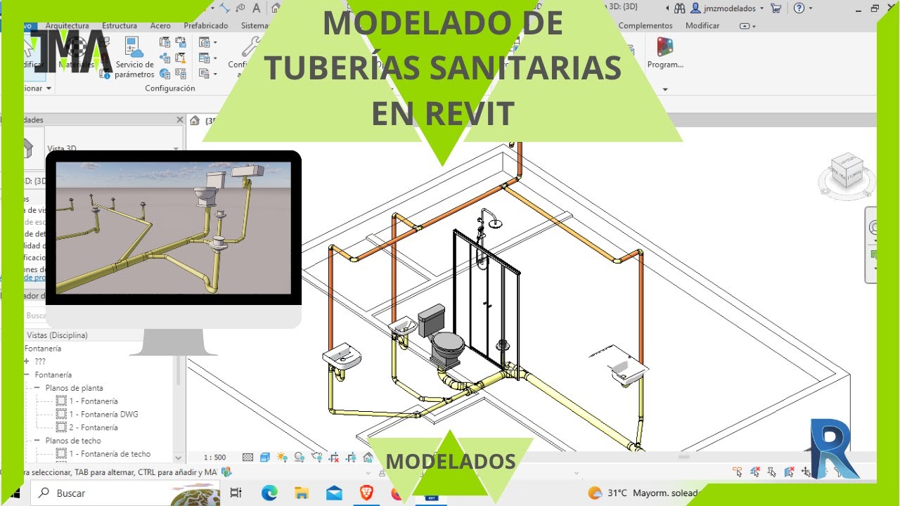 Instalación sanitaria en Revit 2024 -Curso 01- Parte 8- Modelado de tubería de ventilación en Revit