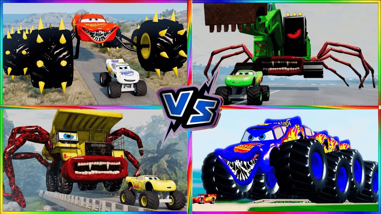 💀GIANT BOSSES  vs MONSTER Lightning McQueen ! / Challenge Tiles Hop Music Challenge 🚗🎵 №2