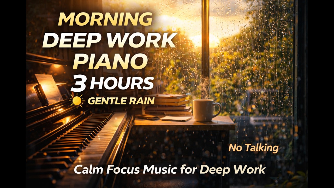 Morning Piano with Gentle Rain ☀️Calm Focus Music for Work, Study & Reading