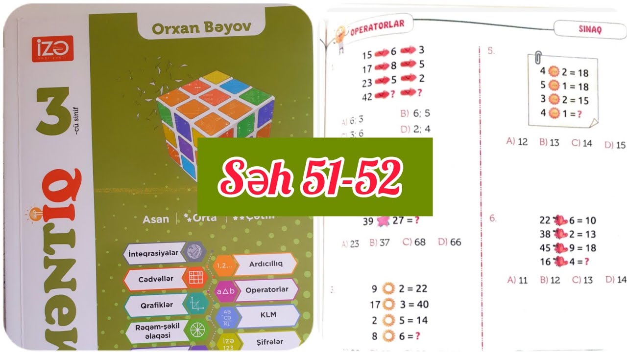3-cü sinif məntiq testləri. Operatorlar. Sınaq sualları. İzə nəşriyyatı səh 51,52