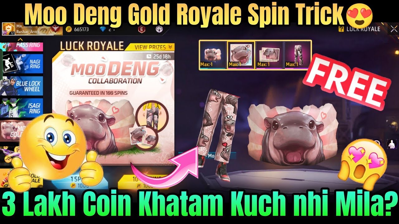 FF Moo Deng Gold Royale Spin Trick | Moo Deng Gold Royale | FreeFire Moo Deng Gold Royale Total coin