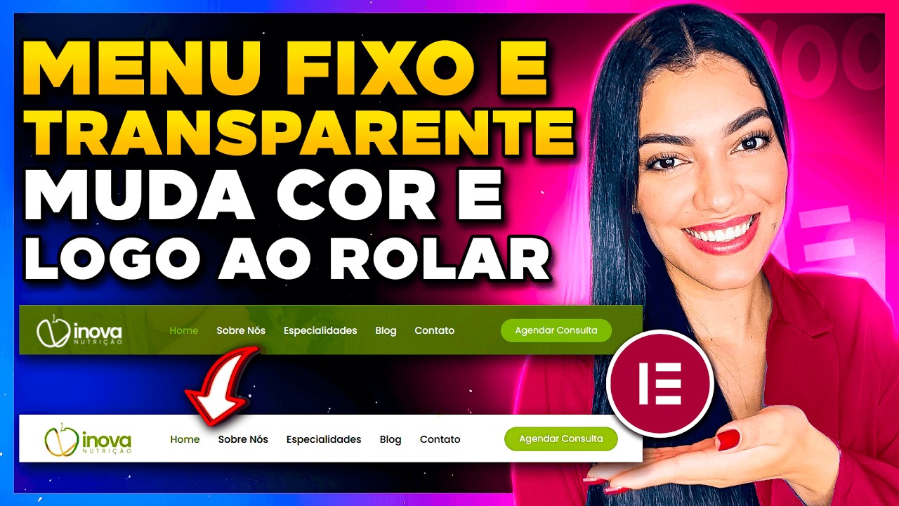 Como Criar um MENU FIXO e TRANSPARENTE no Elementor Free [+ Muda de COR e LOGO na Rolagem da Página]