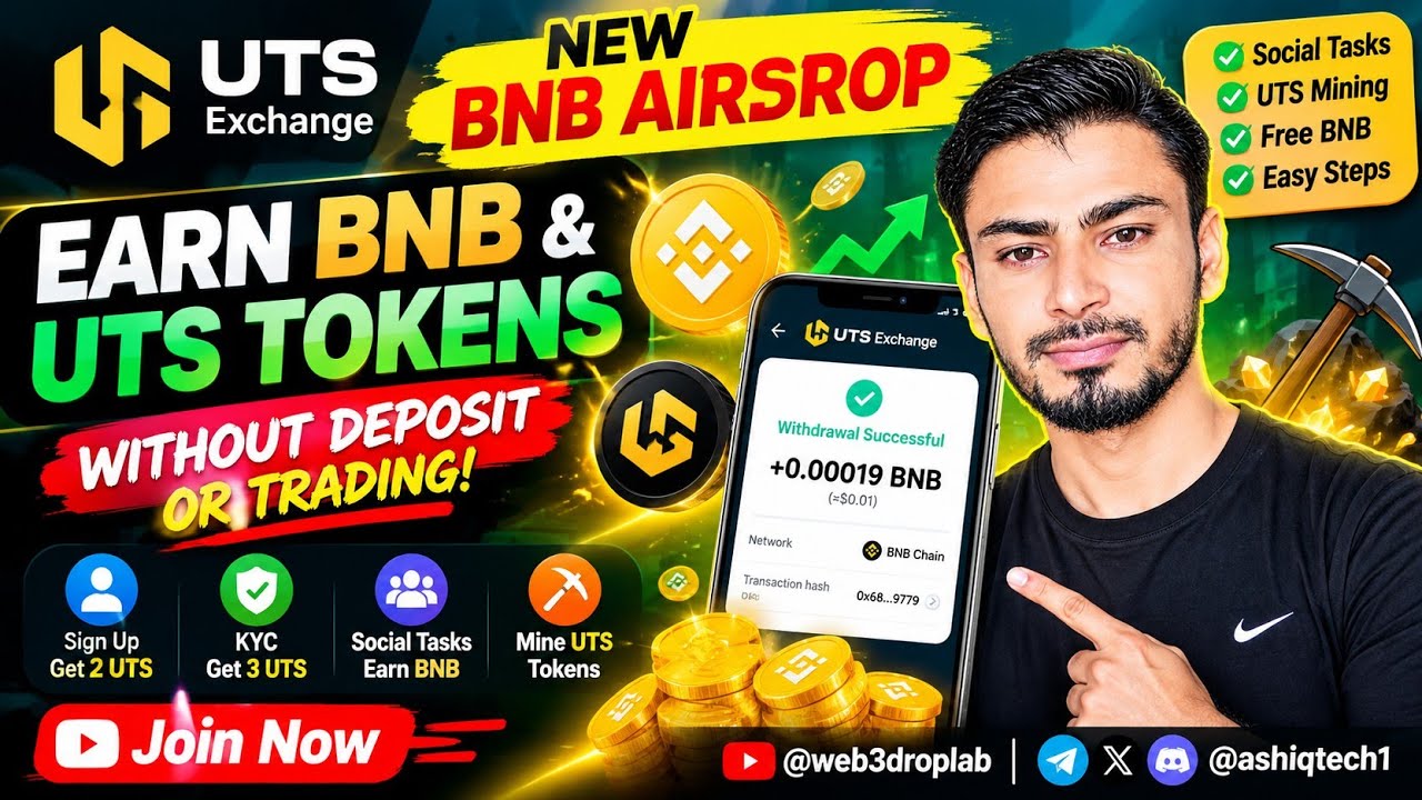 New BNB Airdrop 2026 🔥 Earn BNB & UTS Tokens Without Deposit | UTS Exchange Social Tasks