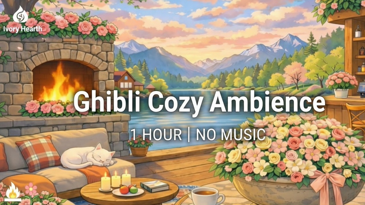 Ghibli Inspired Fireplace Ambience 🌸 Cozy Lake House Sounds for Study & Focus