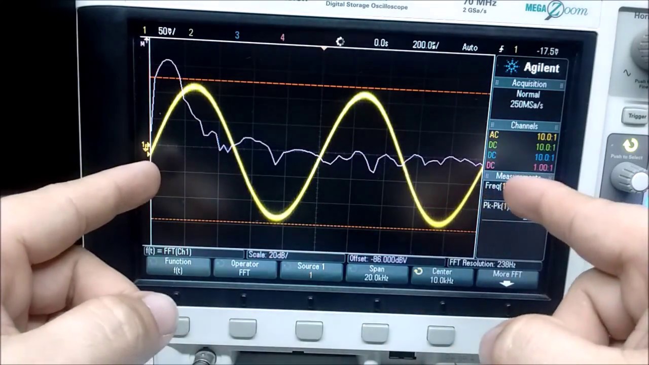 Usando FFT para medir distorção harmonica total (THD) com osciloscópio