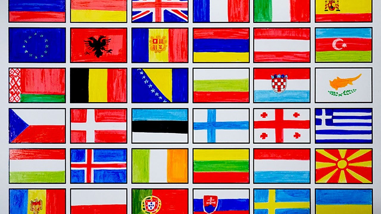 Drawing of flags in Europe | What continent are you from?