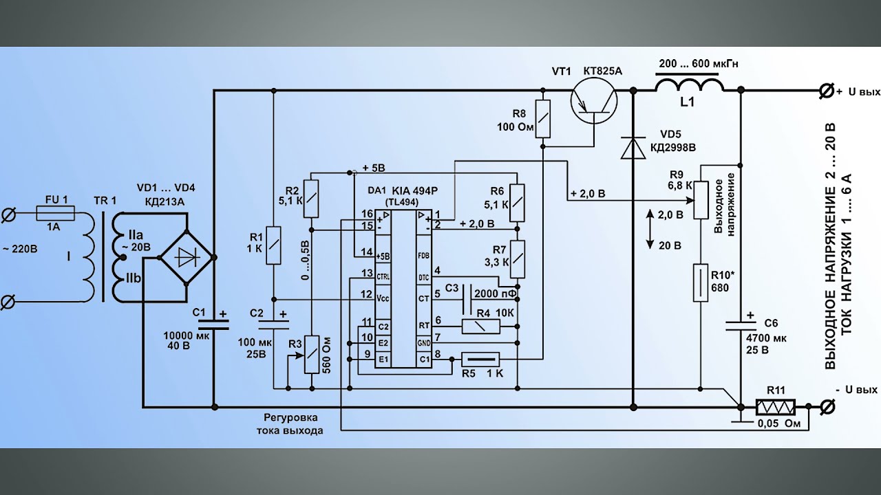 Стабилизатор напряжения на микросхеме от Texas Instruments TL494.