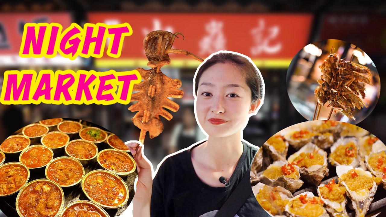 Chinese NIGHT MARKET Street Food! Even Eating Fried Insects?!! Foodie Zhang