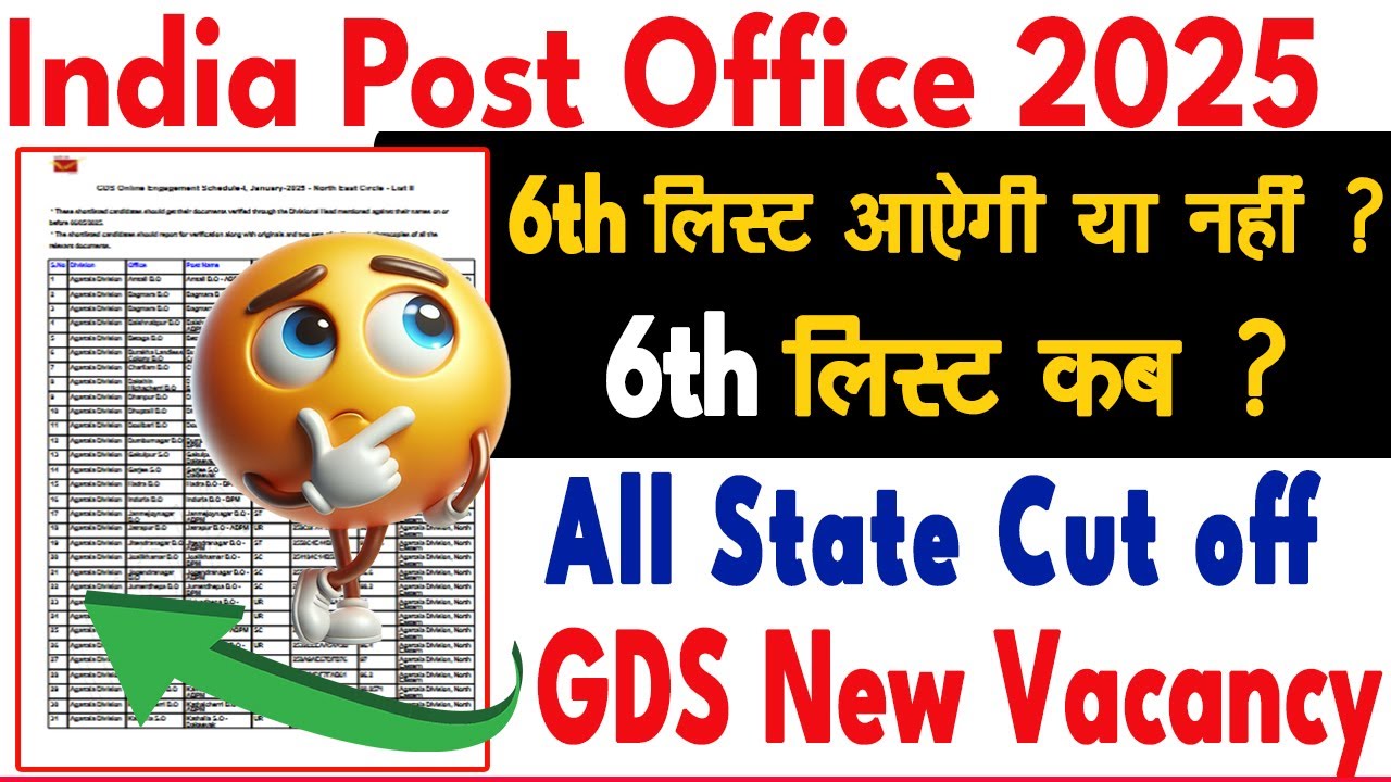 GDS 6th List Kab Ayegi ?| India Post Office 6th List ? |Post Office New Vacancy 2025 