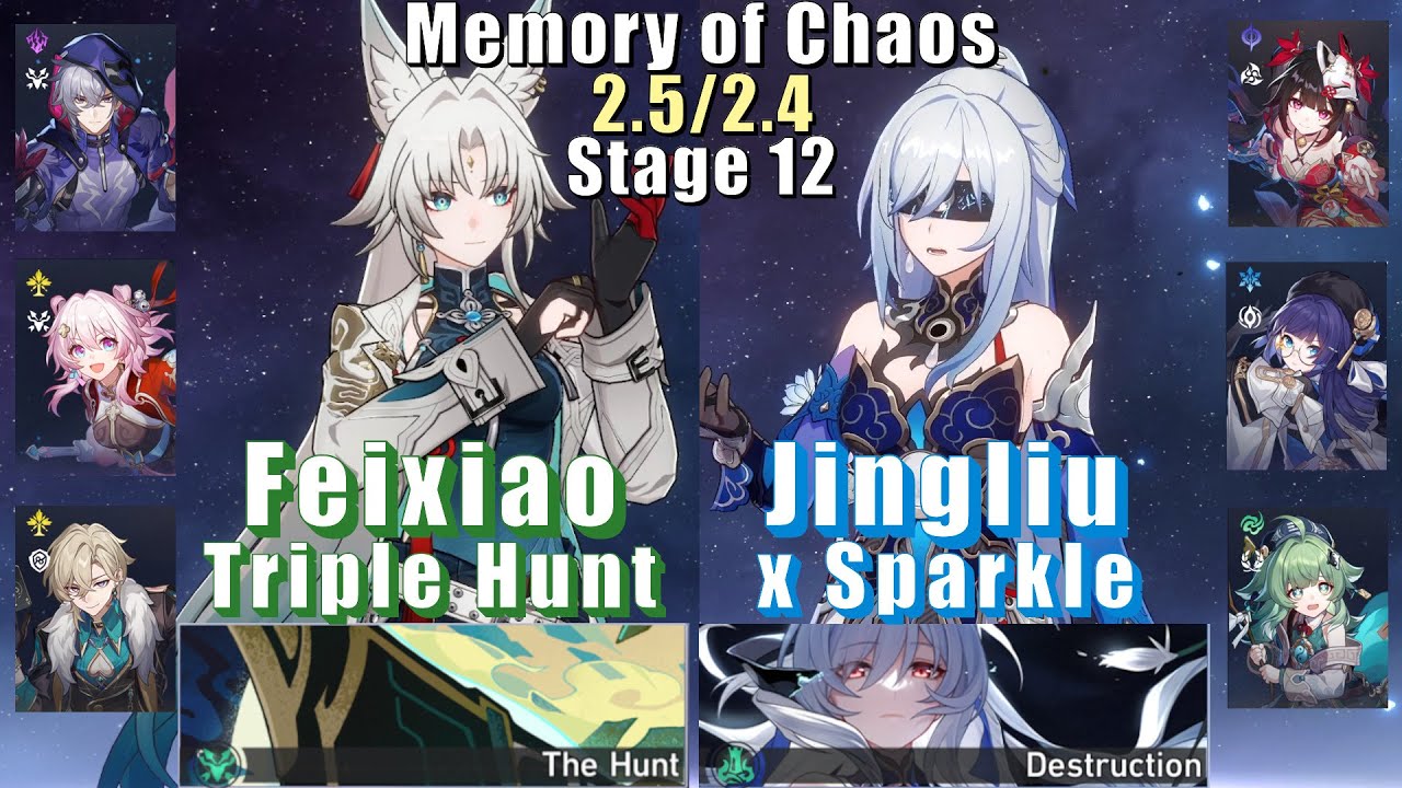 E0 Feixiao Triple Hunt & E0 Jingliu Sparkle | Memory of Chaos 12 2.5/2.4 3 Stars | Honkai: Star Rail