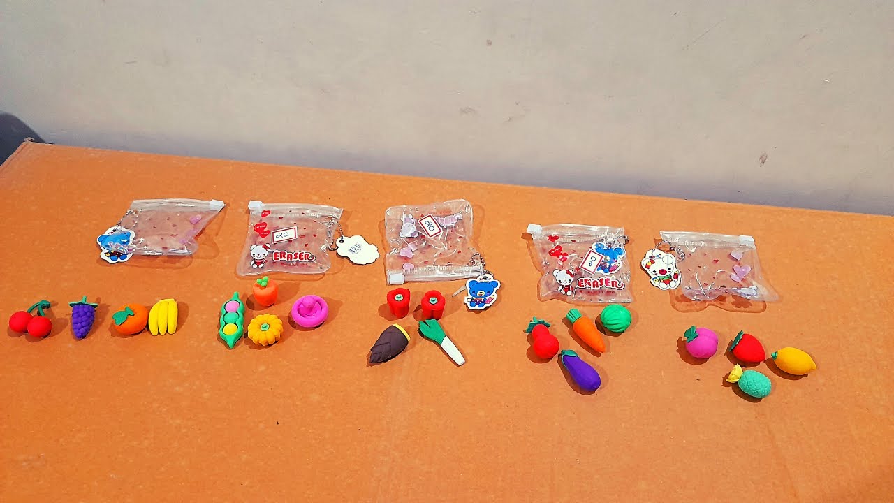 Unboxing and Review of Fancy vegetables and fruits shape eraser