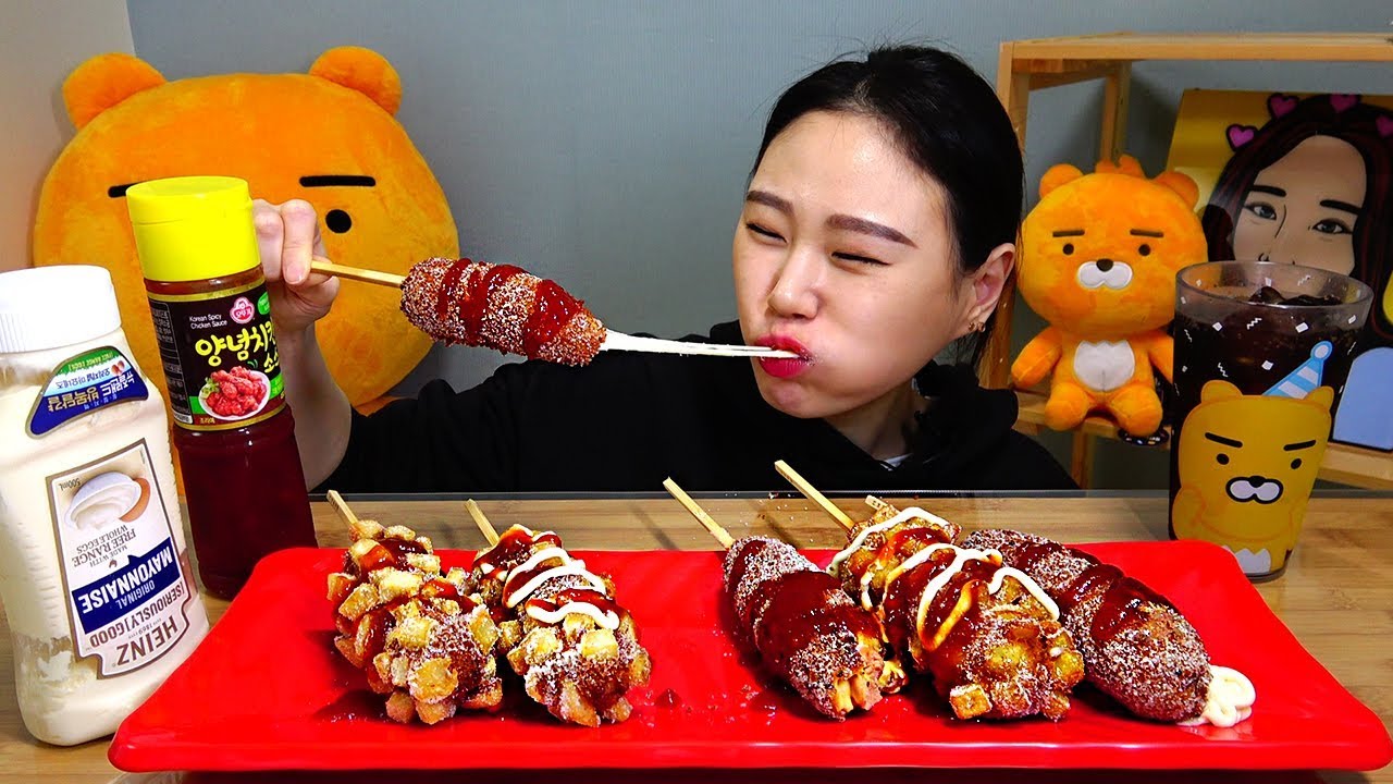 명랑핫도그 통모짜 더블업체다치즈 감자 모짜맵구마 먹방 Mukbang