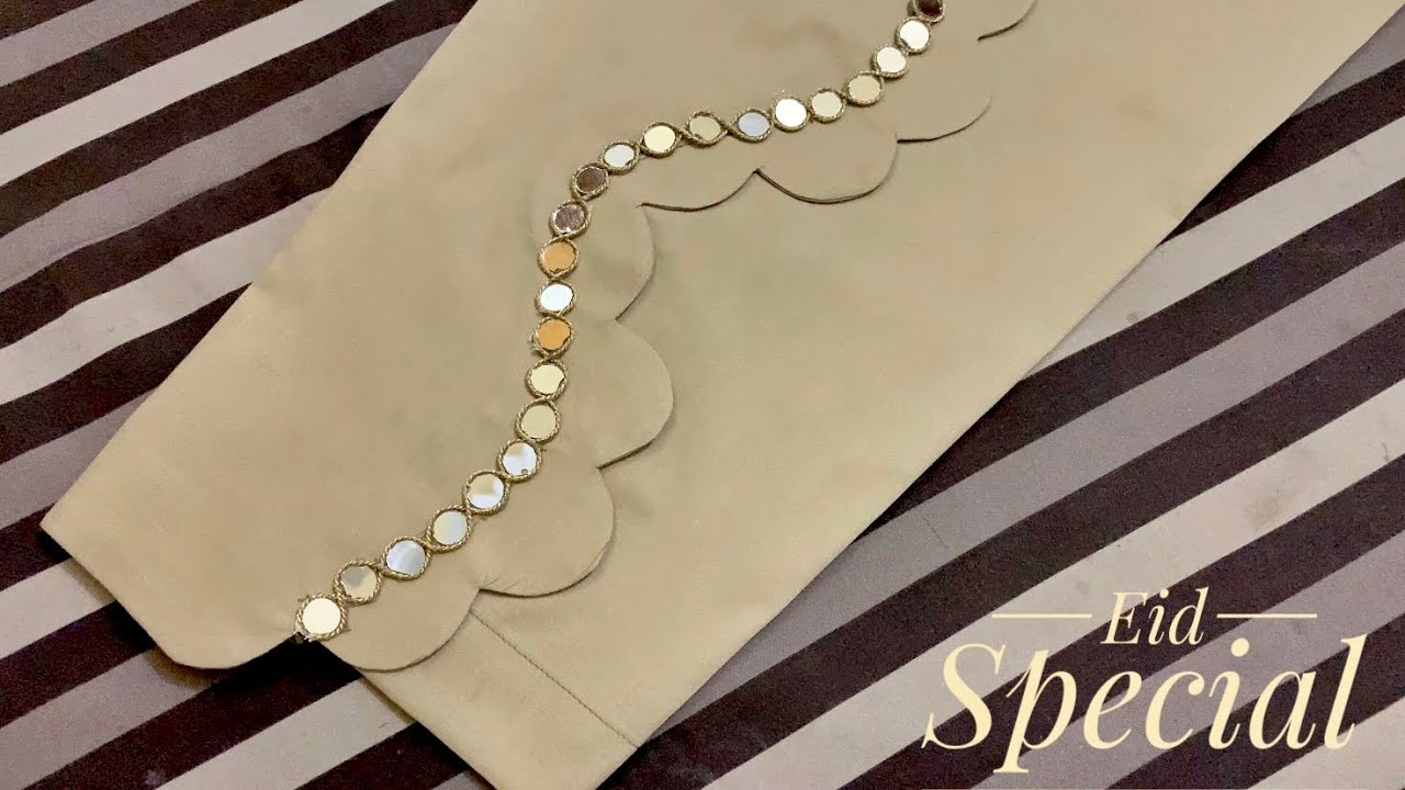 Very Stylish Eid Trouser Design with Mirror Lace and Cuts