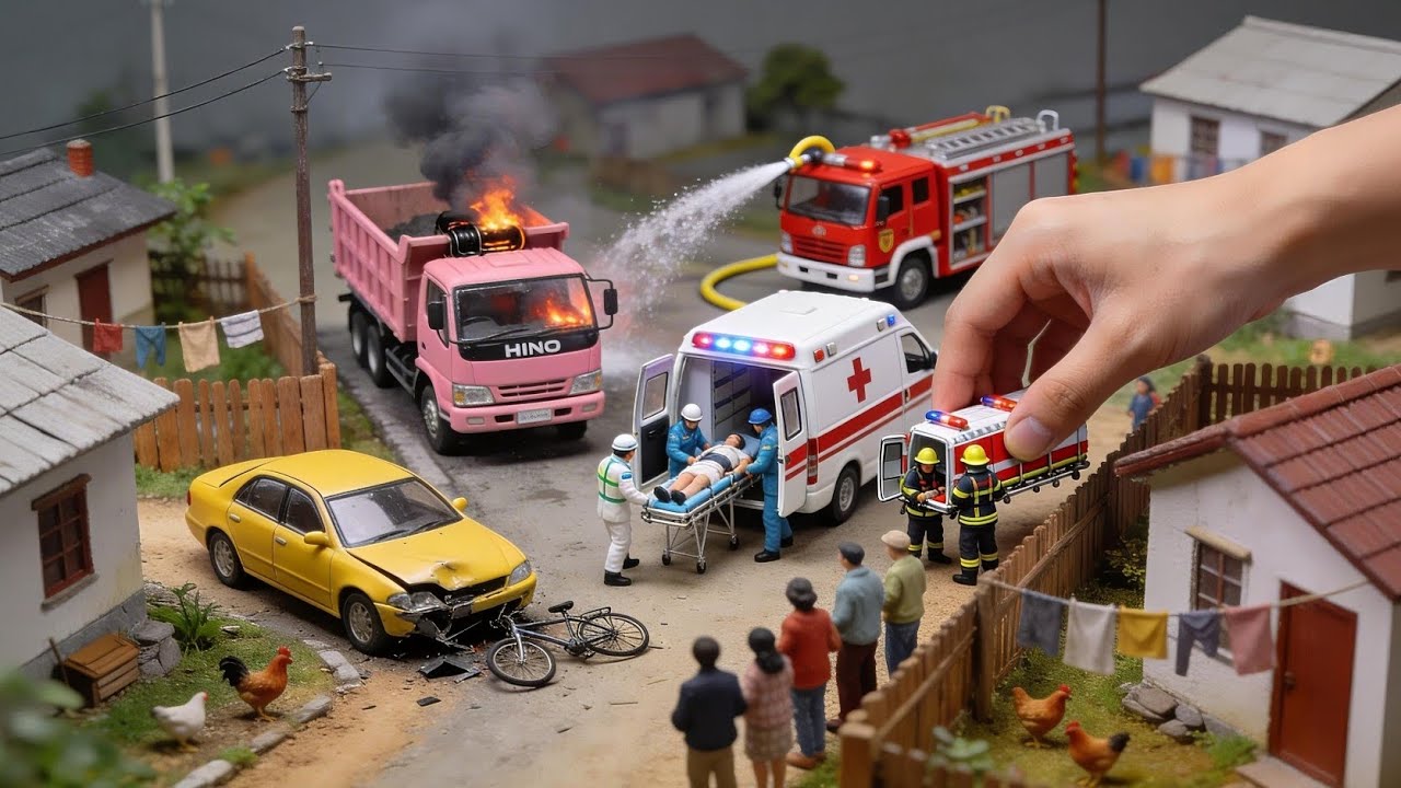Ambulance Crash Disaster 😱🚑 Pink Dump Truck Hit Ambulance | Ultra Realistic Miniature Diorama