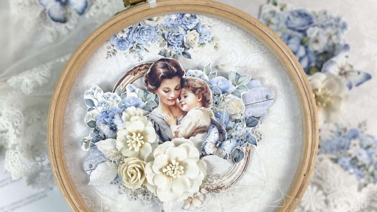 Dekoracja na tamborku LIVE - Ramko tamborek - ramka scrapbooking - Papiery Lemoncraft Hope