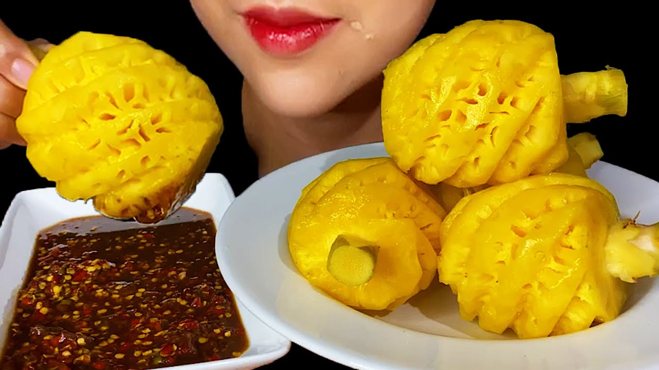 ASMR Eating Fruits ( Pineapple 🍍 & Super Spicy Chili Sause  🌶🔥🔥 )