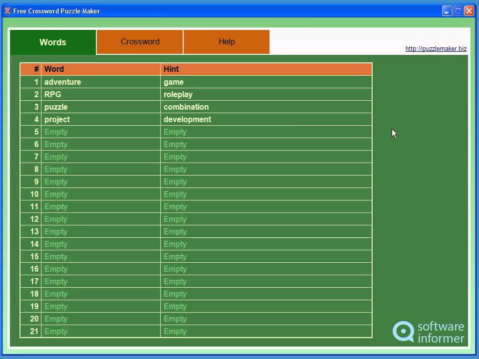Trying out Free Crossword Puzzle Maker
