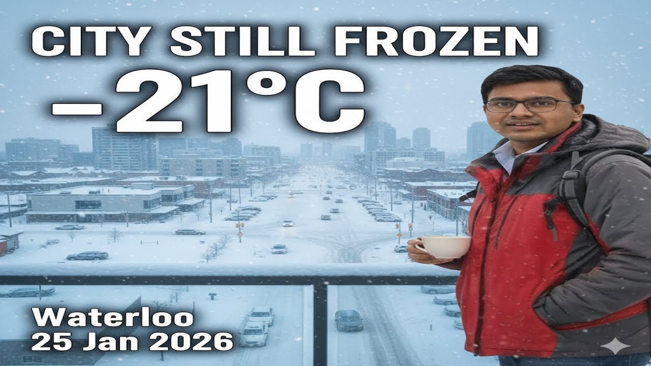 Day After Polar Vortex ❄️ −21°C Frozen City View | Waterloo Balcony Timelapse