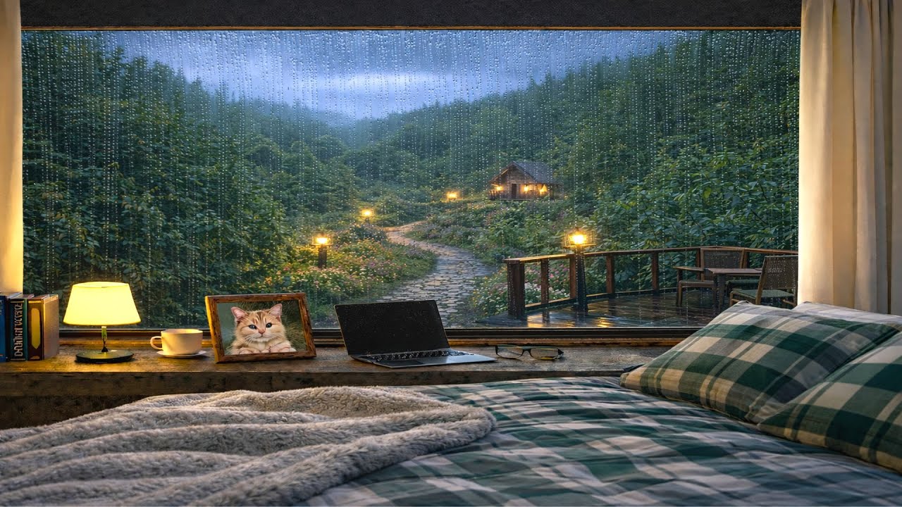 Cozy Rainy Bedroom Ambience (Rain on Glass) | Sleep ASMR | 3 Hours
