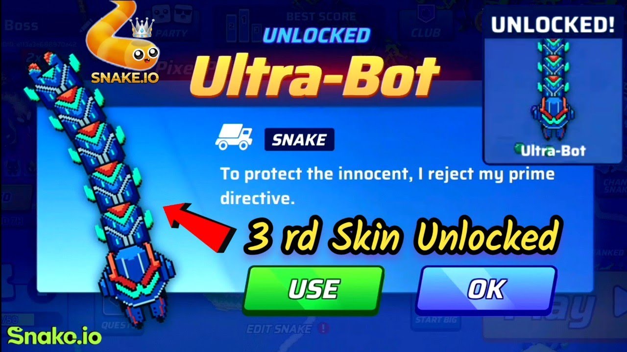 Snake.Io 🐍 OMG 😳 New Ultra-Bot Snake Skin Unlocked! Epic Snakeio Gameplay 