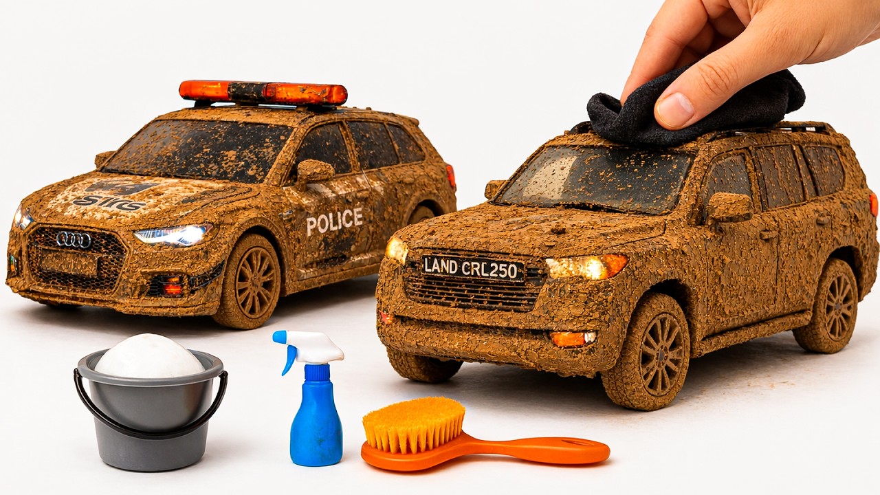 The surreal cleaning process of a 1:24 Audi RS6 Police Car, LC 200 After Extreme Off-Road Adventure🔥