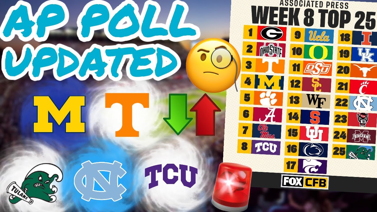 ВЫШЕЛ новый рейтинг AP Top 25 за 8-ю неделю || Tennessee поднялись на 3-е место, Tulane в рейтинге