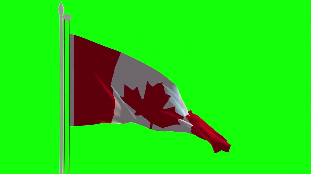 4k Canada Flag Is Fluttering On Green Background Isolated Waving Green Screen Hd