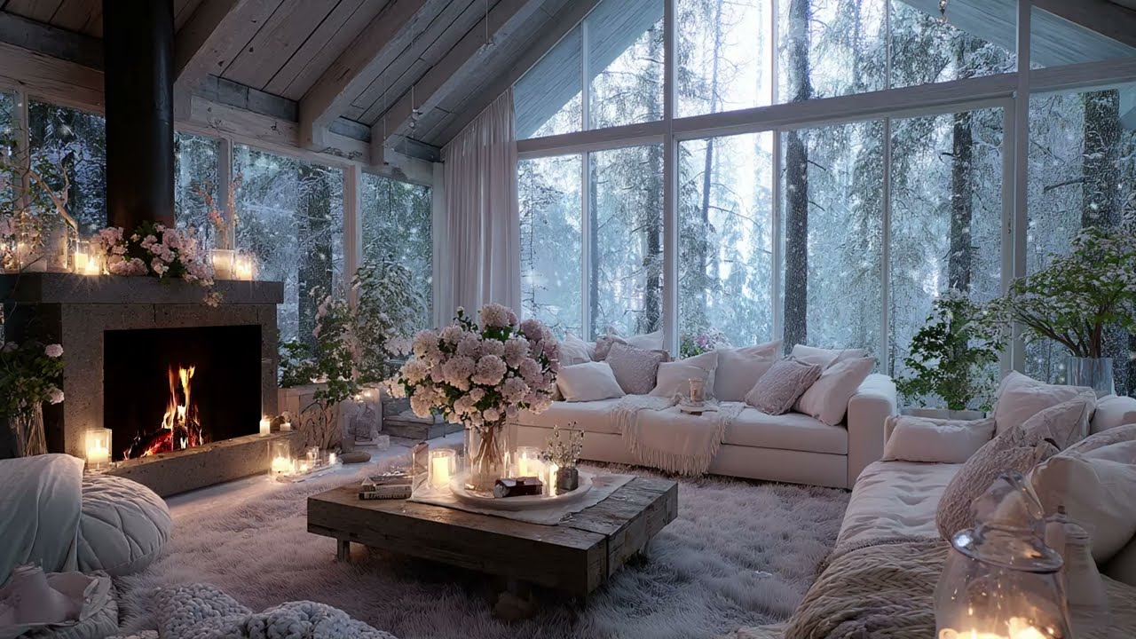 Snowy Mountain Relaxation: Relaxing Piano Music and Warm Fireplace for Focus Work