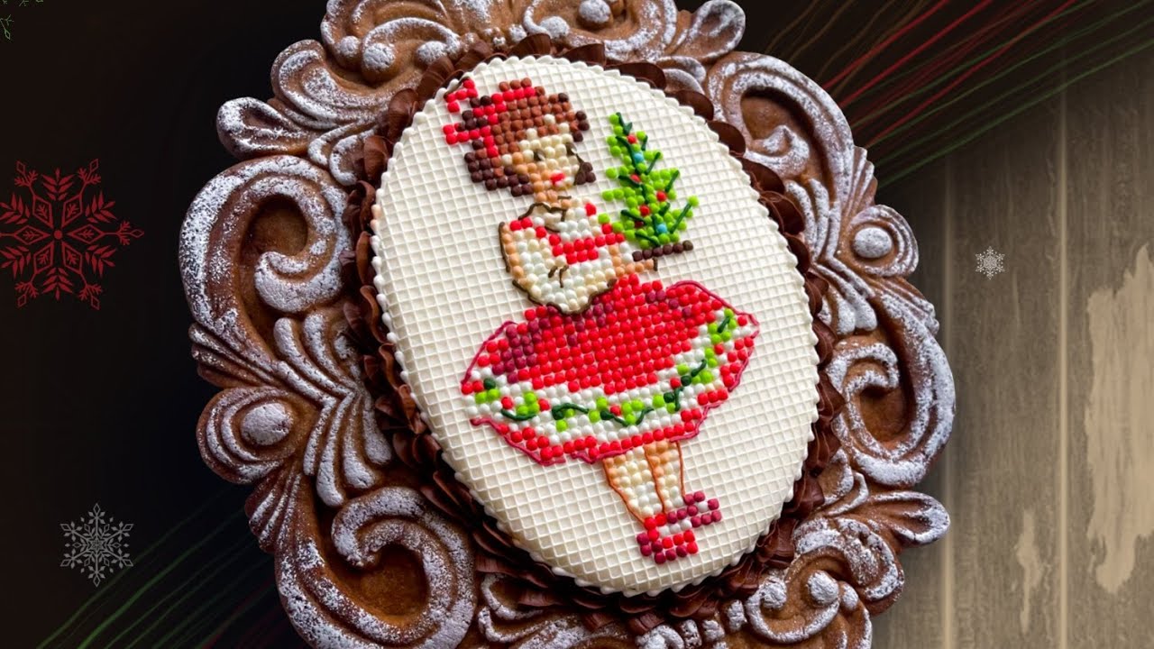 Cross-stitch Christmas cookie gift. Cookie gift. Satisfying Cookie Decorating Video.