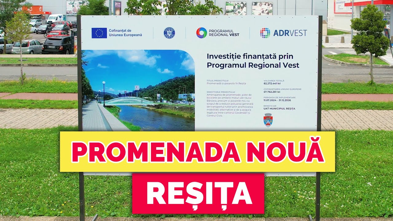 REȘIȚA VERDE: Stadiul lucrărilor la PROMENADA nouă + locație PASARELĂ pietonală!