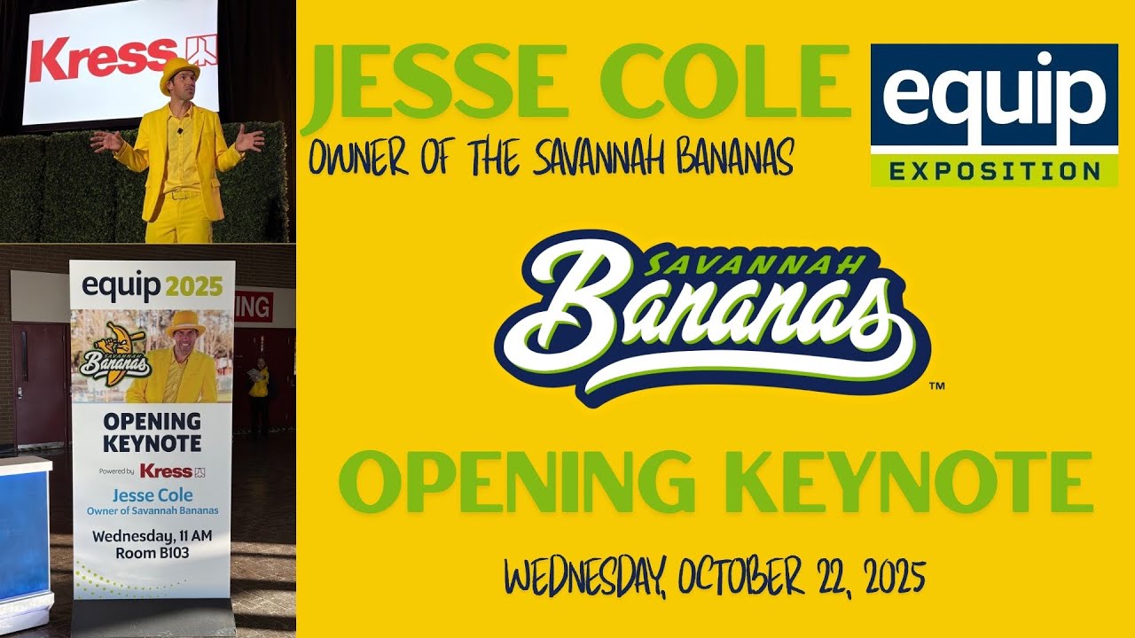 Jesse Cole, owner of the Savannah Bananas, delivering the Opening Keynote at Equip Exposition 2025