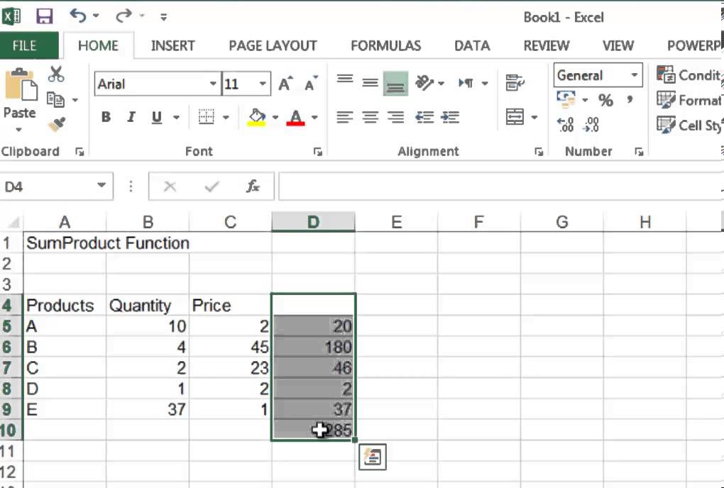 How to use sumproduct function in excel