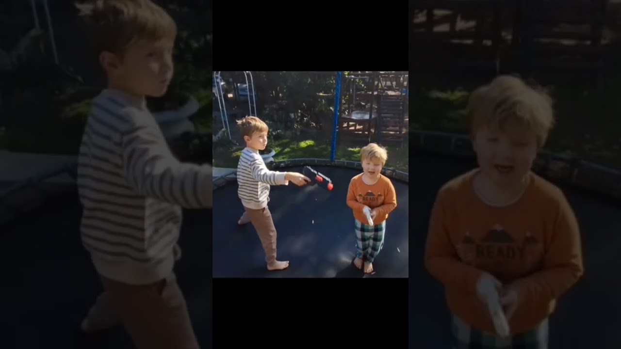 boys being boys #brothers #playing #shooting #guns #attack #pretend  #army #military #trampoline