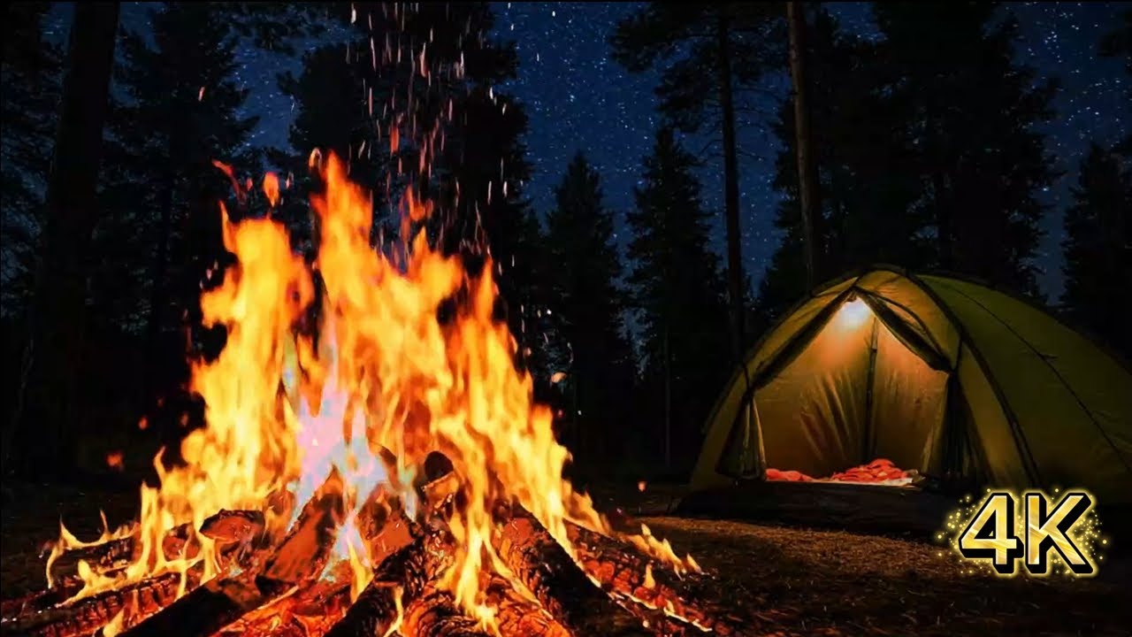Night Campfire Fireplace | Natural Fire Sounds for Deep Relaxation