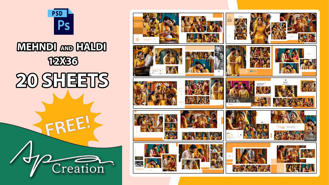 haldi mehndi wedding album design psd free download