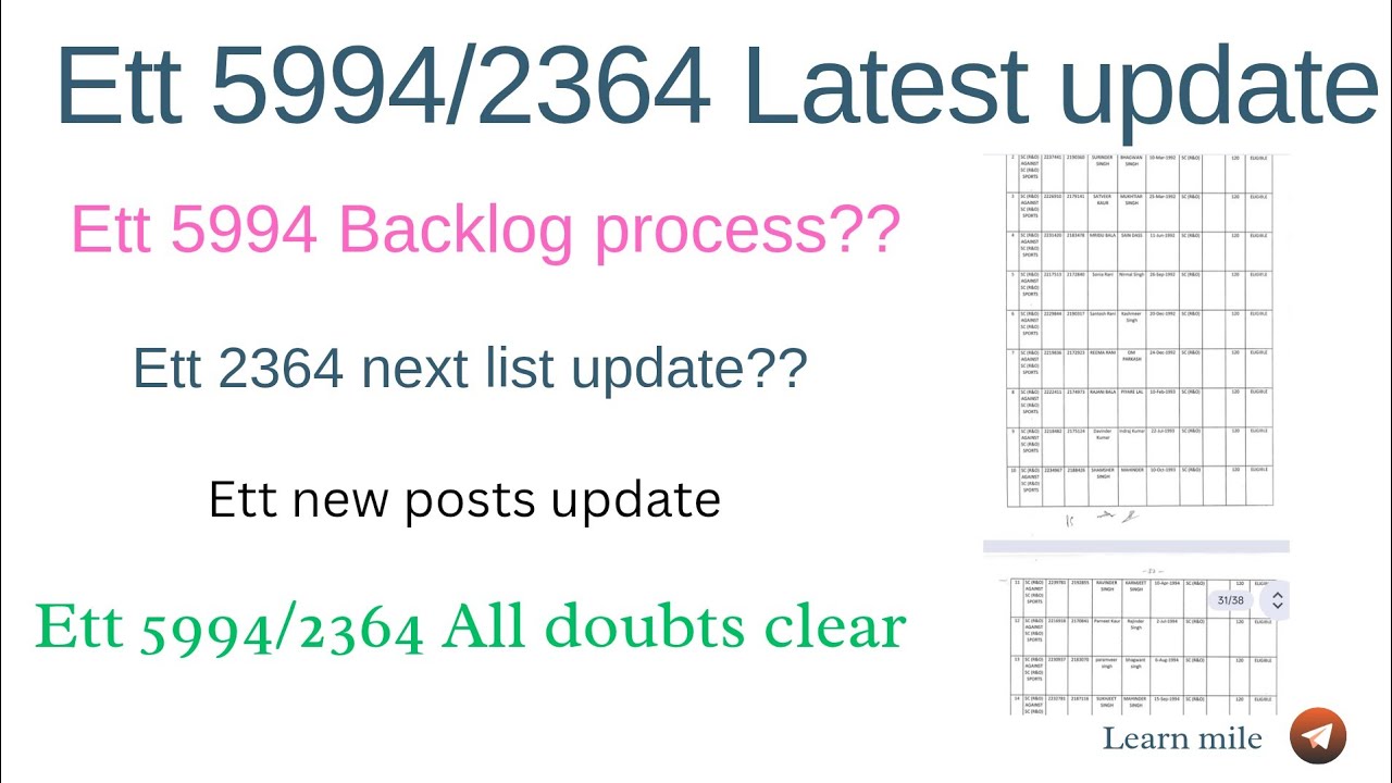 ETT 5994 latest update || ETT 2364 new update || ETT 5994 backlog update