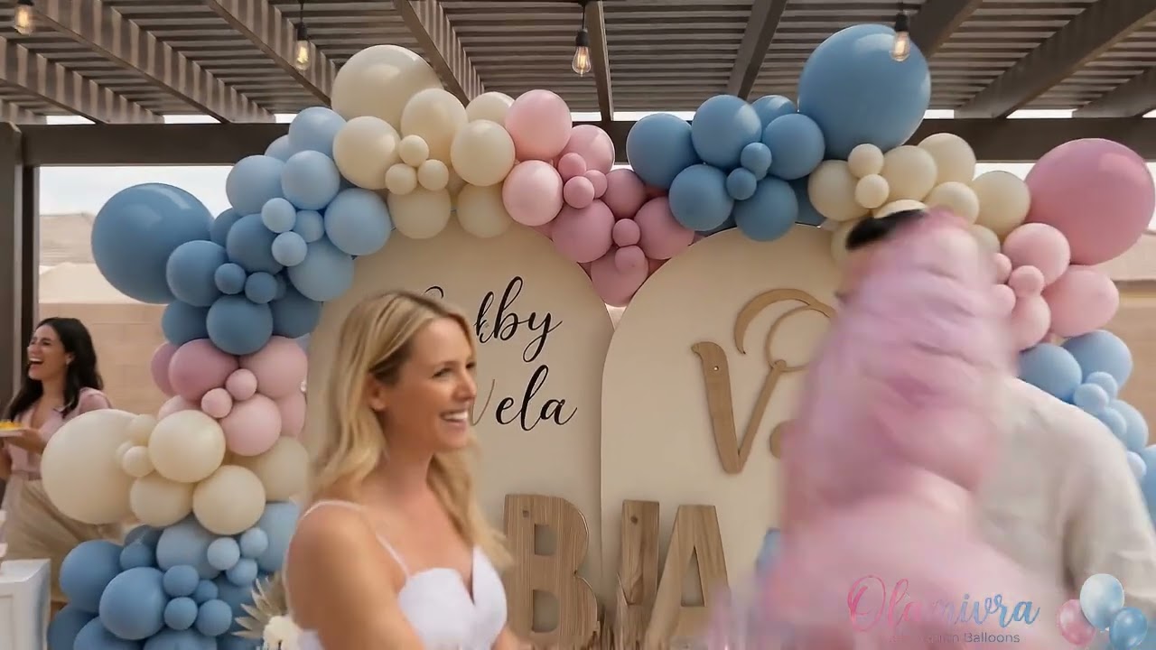 Pastel Pink&Dusty Blue Double Stuffed Balloon Arch Ideas for Gender Reveal & Baby Shower by Olamivra