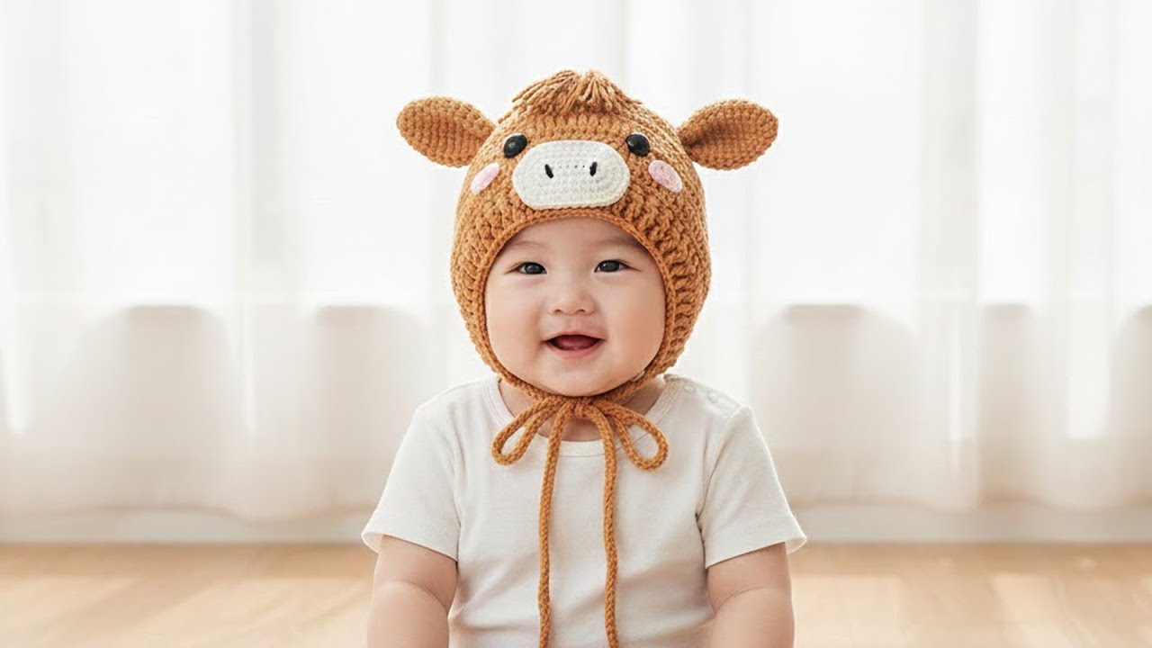 钩织婴儿帽子小马护耳帽主体新手教程--Crochet Baby Hat with Pony Earflaps - Beginner Tutorial