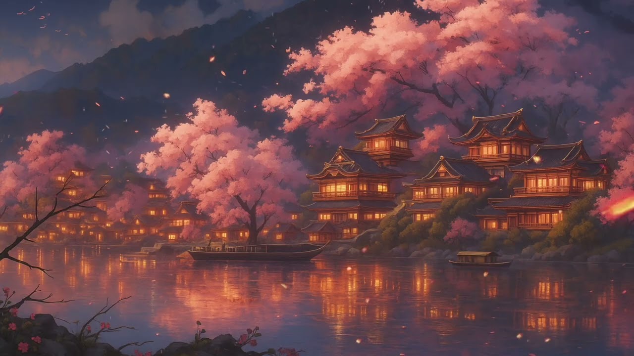 Tranquil Japanese Night 🌸| 1 Hour of Peaceful Anime Nature Ambience for Relaxing, Deep Focus & Sleep