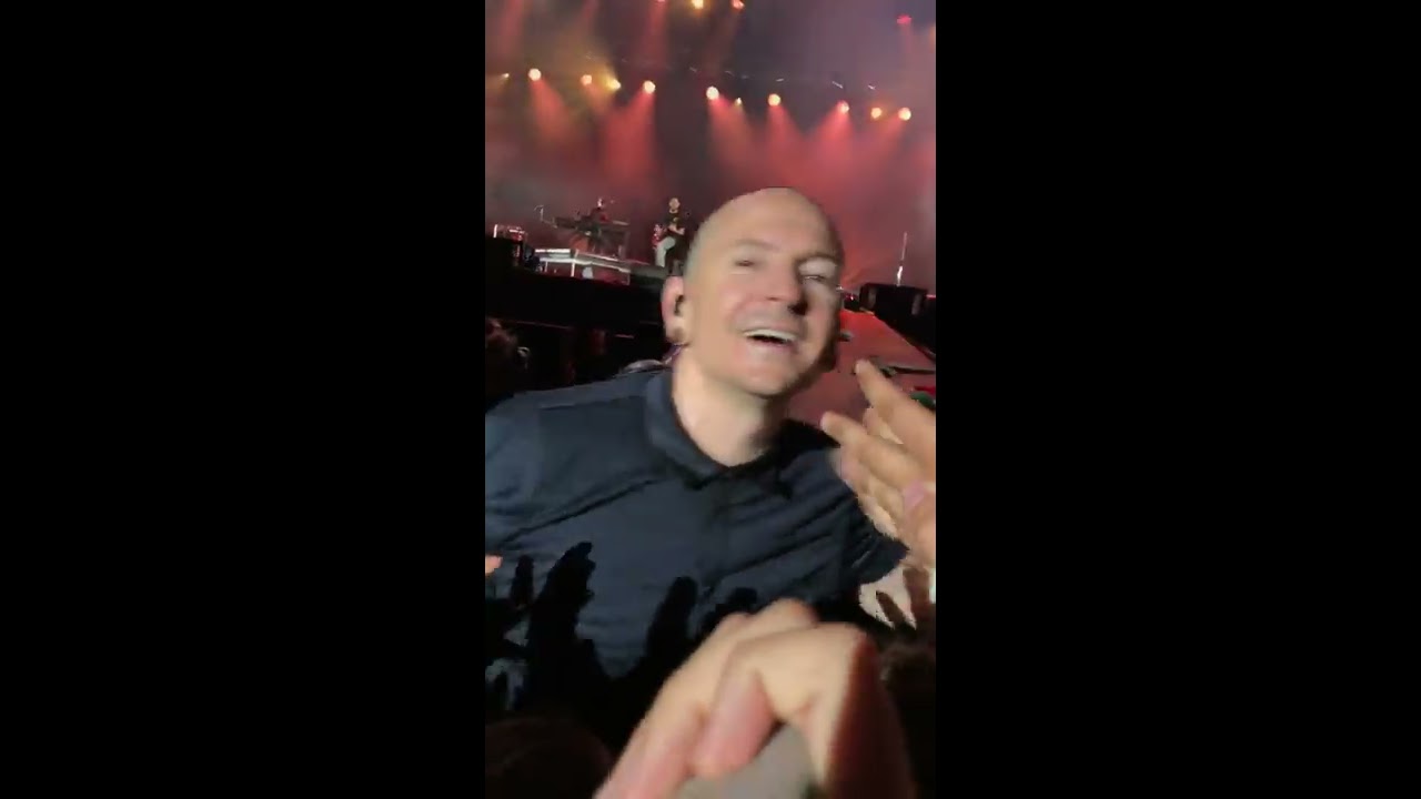 Chester Bennington goes down into the crowd during his last italian concert