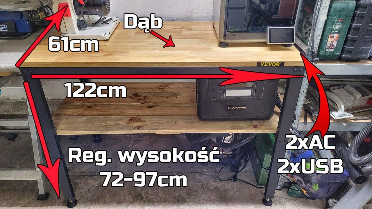 Gotowy Stół Warsztatowy z Regulacją Wysokości Vevor - PREZENTACJA