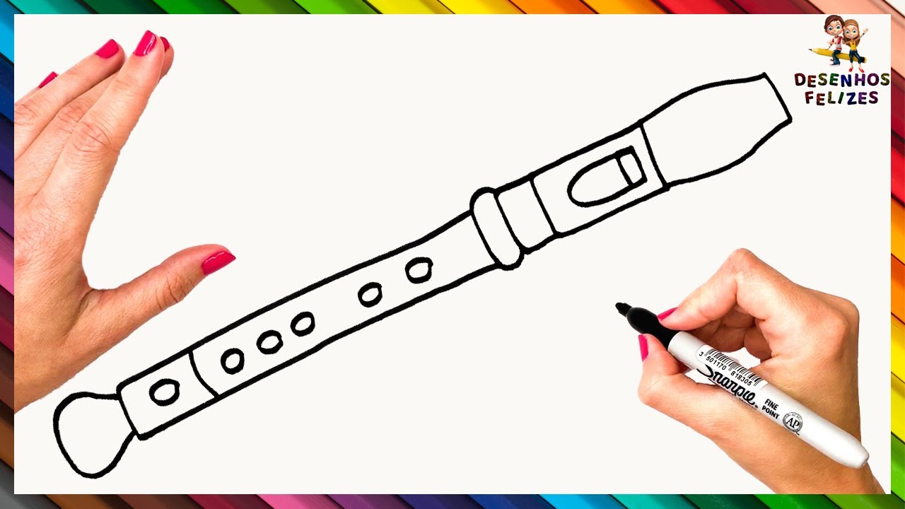 Como Desenhar Uma Flauta Passo A Passo 🎶 Desenhar Flautas Facilmente