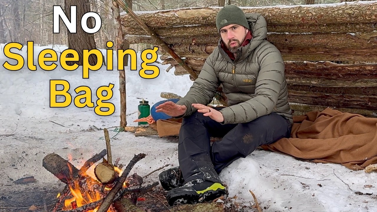 Survival Shelter Solo Winter Camping with Only a Wool Blanket