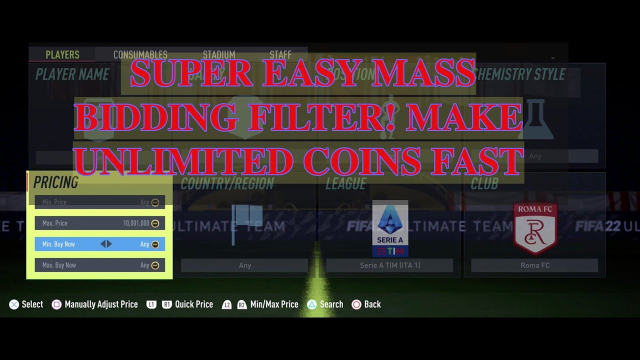 FIFA 22 TRADING TIPS - SUPER EASY MASS BIDDING FILTER! MAKE UNLIMITED COINS FAST - FIFA 22 TRADING!