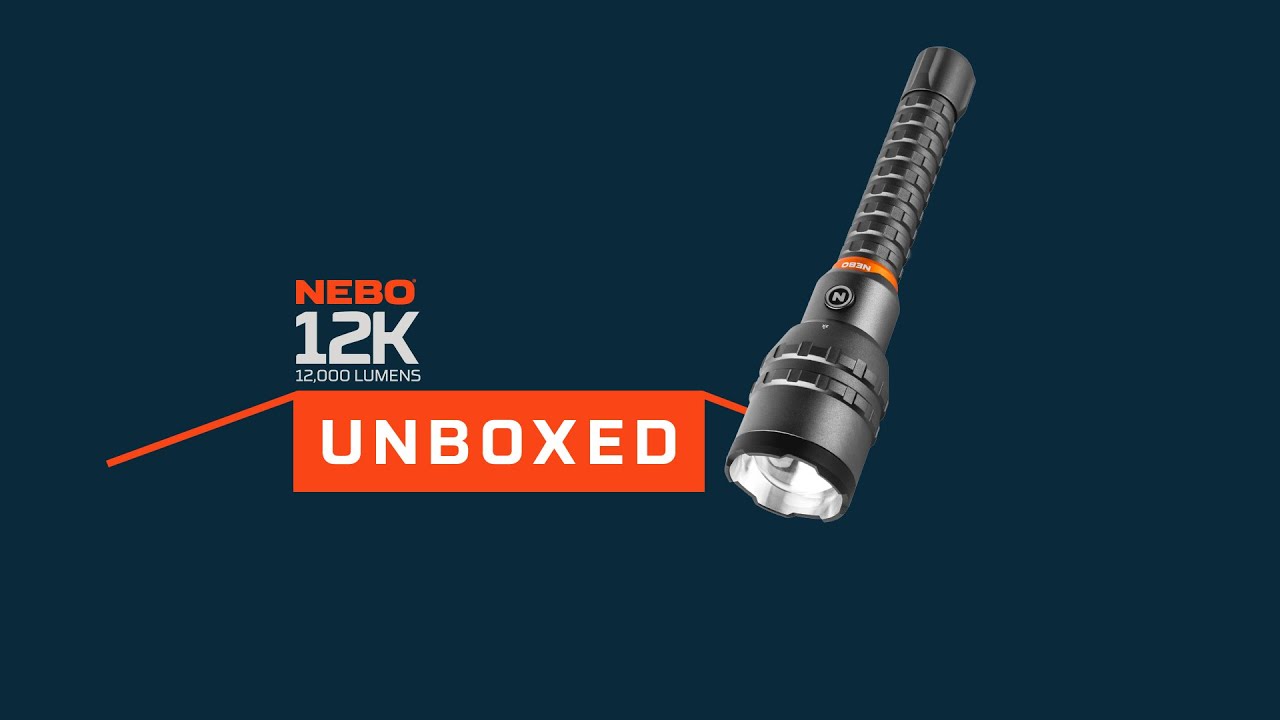 NEBO в распаковке: перезаряжаемый фонарик 12 000–12 000 люмен с разъемом USB-C и функцией Power B...