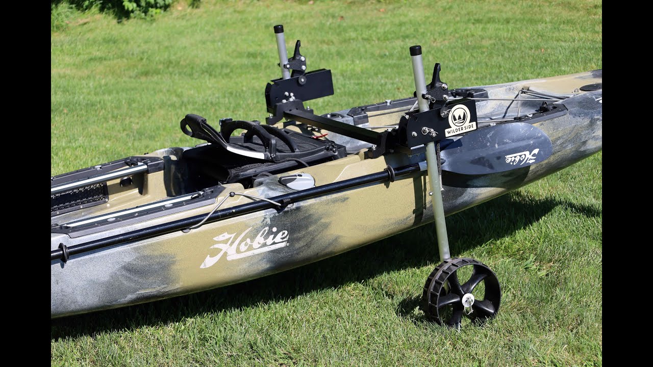Hobie Outback kayak on Freedom Launcher retractable wheels:  street demo