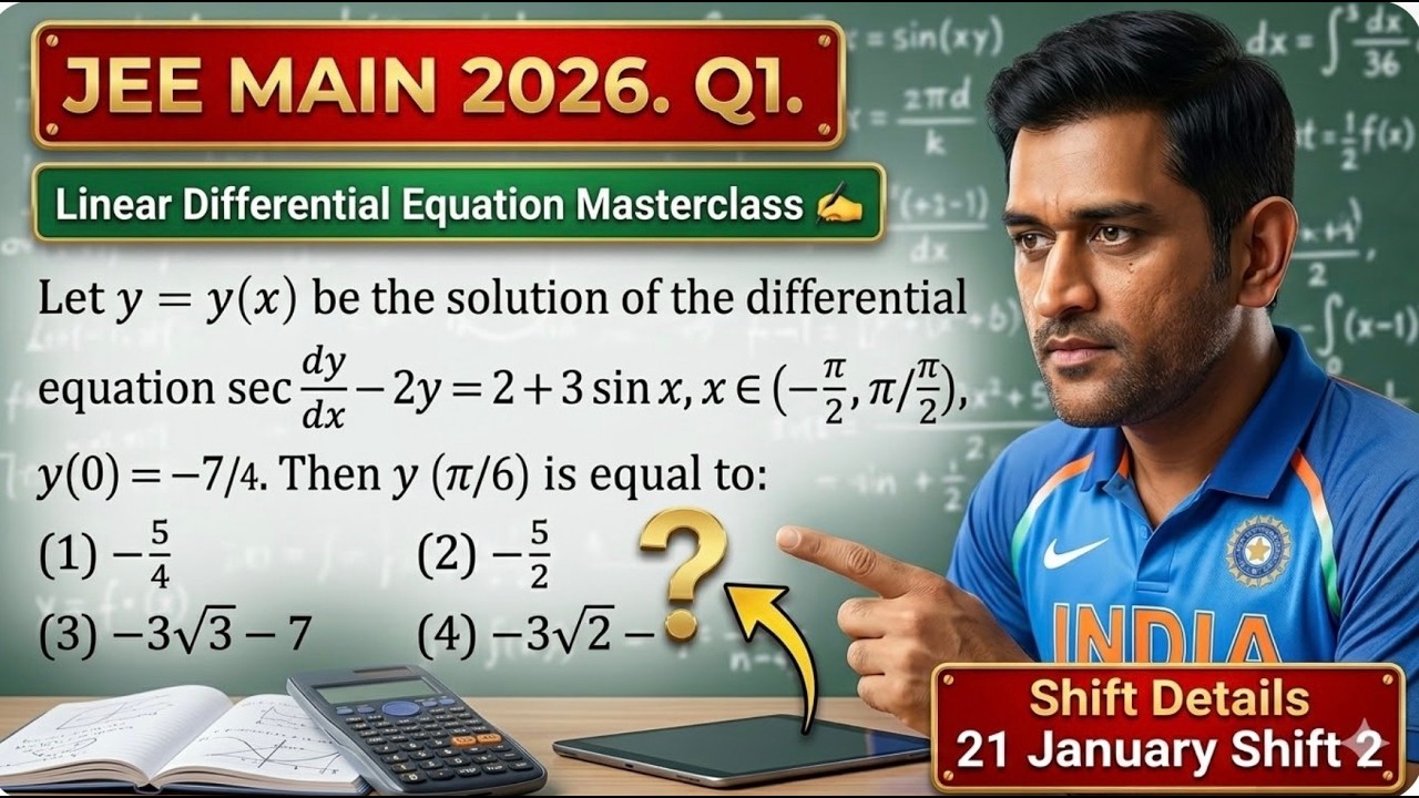 Let y=y(x) be the solution of the differential equation sec x (dy/dx) − 2y = 2 + 3 sin x|| JEE Main
