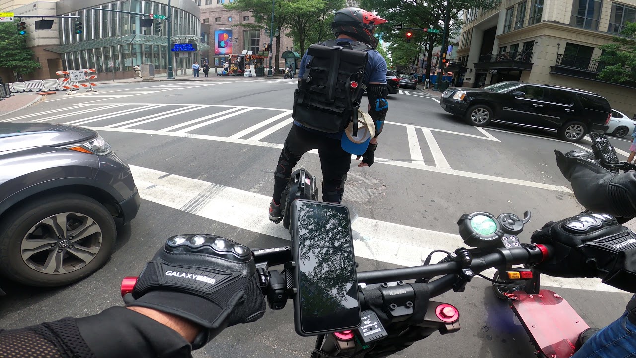 PEV Group Ride in Downtown Charlotte on the Wolf Warrior Electric Scooter | 4K Ride Footage